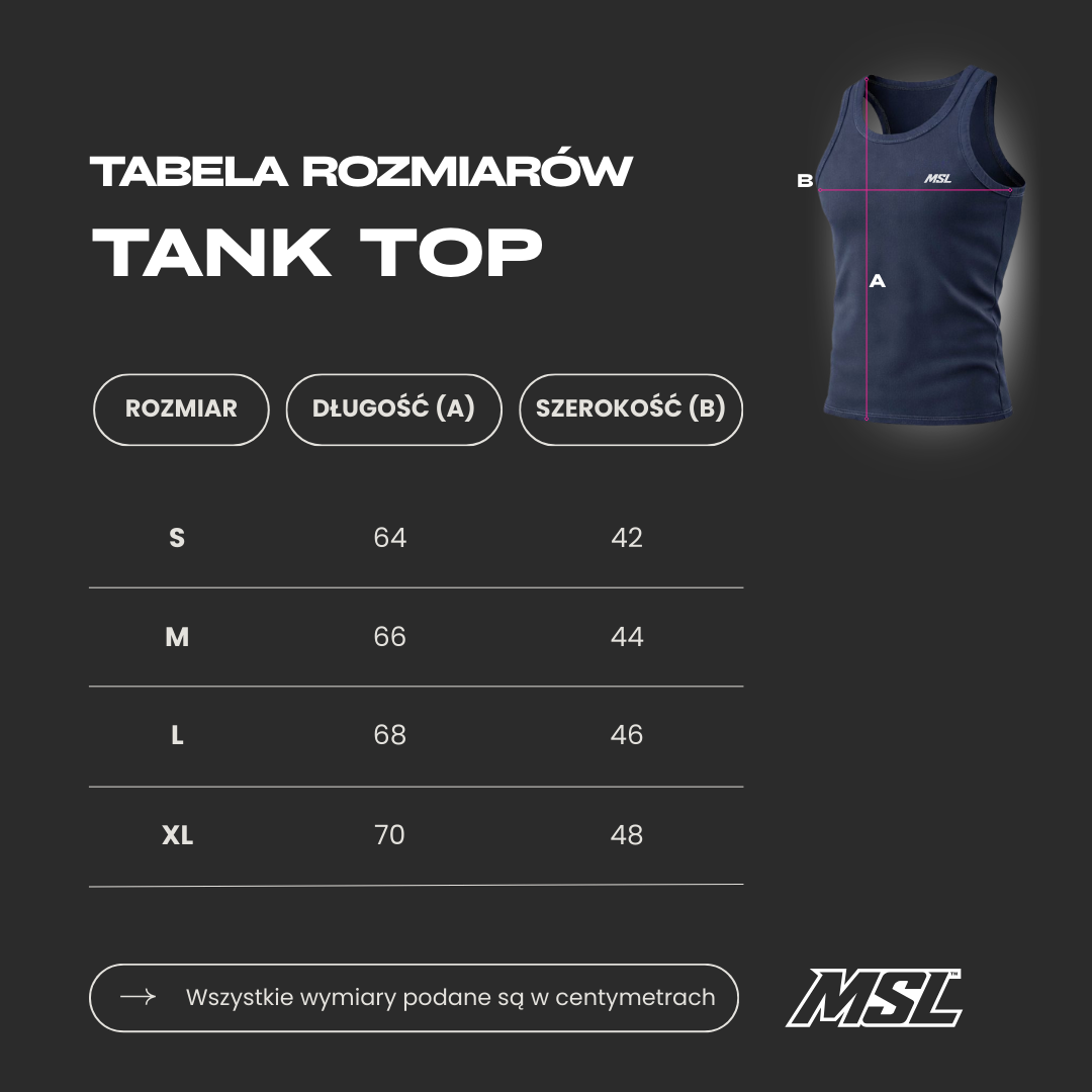 Tabela rozmiarów Tank Top Obsidian Navy